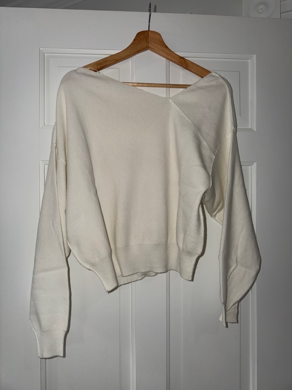 Line & Dot Off-the-Shoulder Cream Sweater